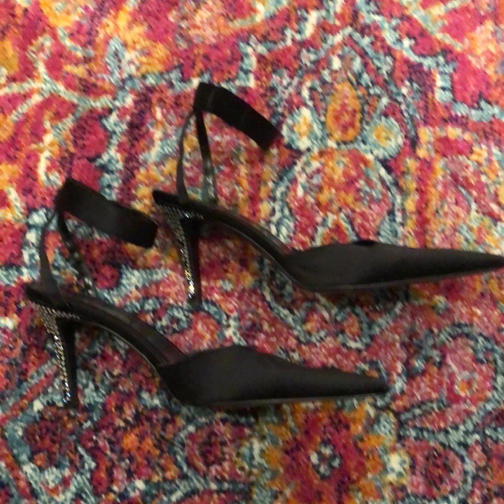 Like new Black satin rhinestone pumps